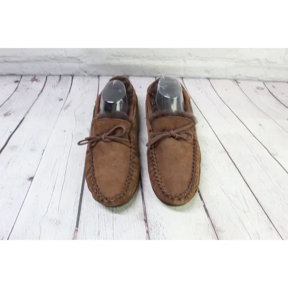 *LL Bean Brown Suede Wicked Good Shearling Lined Moccasin Slippers 11 Inch - Picture 5 of 9